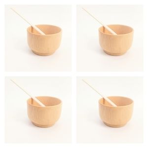 Set of 4 Japanese Bamboo Rice Bowls‎ and Chopsticks